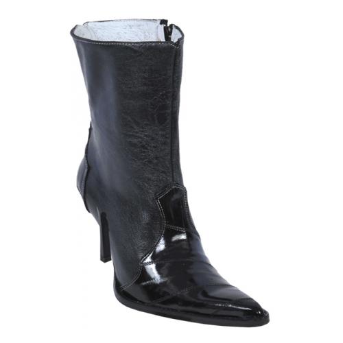 Los Altos Ladies Black Genuine Eel Ankle Boots With Zipper 360805